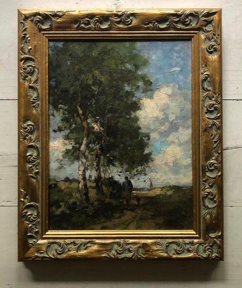 Theophile de Bock (1851 – 1904) - Wandelaar langs bosrand, Antiek en Kunst, Kunst | Schilderijen | Klassiek