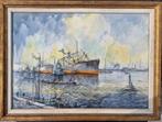 Wim Bos (1906-1974) - bedrijvigheid in de haven, Antiek en Kunst