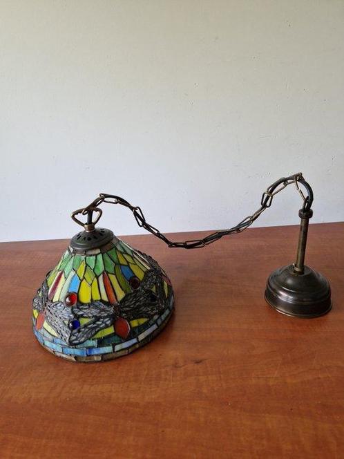 Lamp - glas in lood hanglamp met prachtige libelle s - Glas, Antiek en Kunst, Curiosa en Brocante