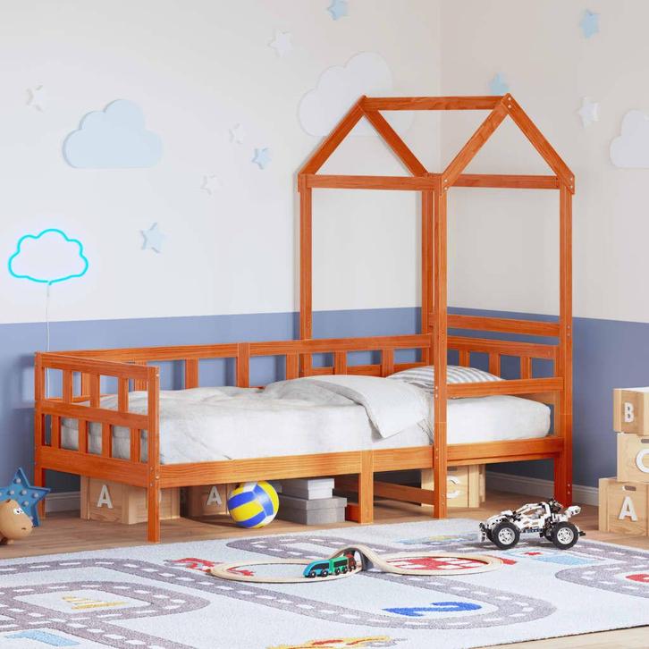 vidaXL Kinderbed met huisje massief grenenhout wasbruin, Maison & Meubles, Chambre à coucher | Lits, Envoi