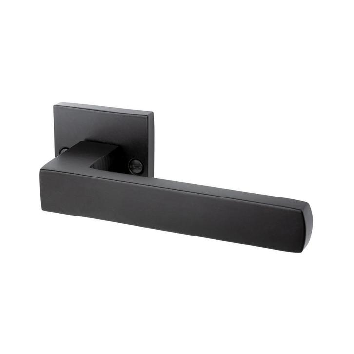 Deurklink Nova in mat zwart met vierkante rozetten, Doe-het-zelf en Bouw, Hang- en Sluitwerk, Klink of Kruk, Nieuw, Ophalen of Verzenden