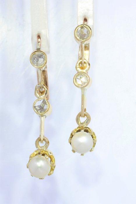 Oorbellen - 18 karaat Geel goud Diamant (Natuurlijk) - Parel, Handtassen en Accessoires, Oorbellen