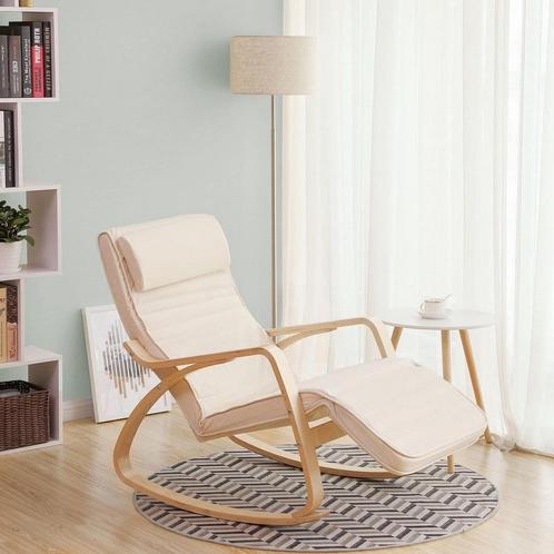 Schommelstoel - Luxe Relax - Verstelbare Voetensteun - Beige, Huis en Inrichting, Stoelen, Overige kleuren, Nieuw, Stof, Ophalen of Verzenden