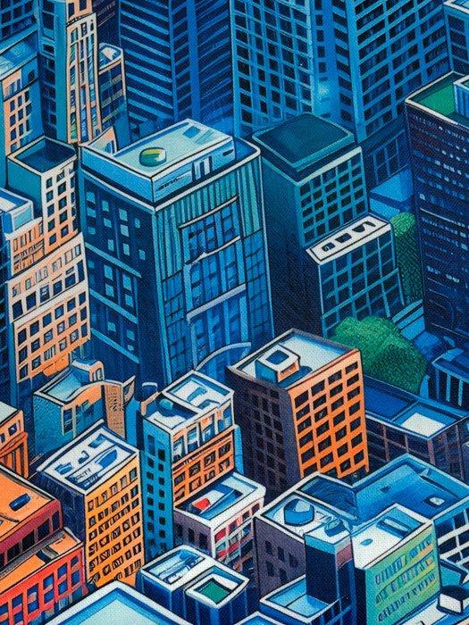 TexStilArt - URBAN SKYLINE - Exclusieve stof 100% katoen, Antiek en Kunst, Antiek | Speelgoed