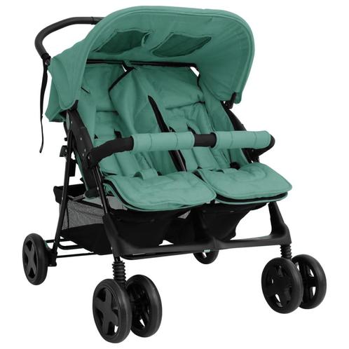 vidaXL Tweelingkinderwagen staal groen, Enfants & Bébés, Poussettes & Combinaisons, Envoi