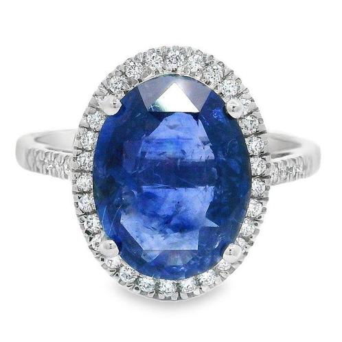 Bague Platine -  4.24ct. tw. Saphir - Diamant, Handtassen en Accessoires, Ringen