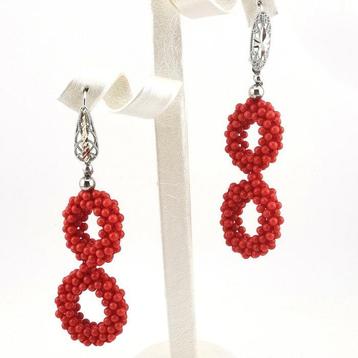 Corail rouge - Argent - Boucles doreilles - fait à la main