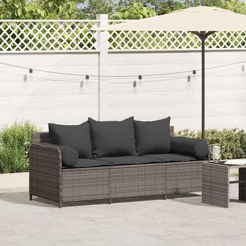 vidaXL Tuinbank 3-zits met kussens poly rattan grijs, Tuin en Terras, Tuinsets en Loungesets, Nieuw, Verzenden