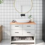 vidaXL Wastafelblad 100x60x(2-4) cm behandeld massief hout, Huis en Inrichting, Keuken | Keukenelementen, Verzenden, Nieuw