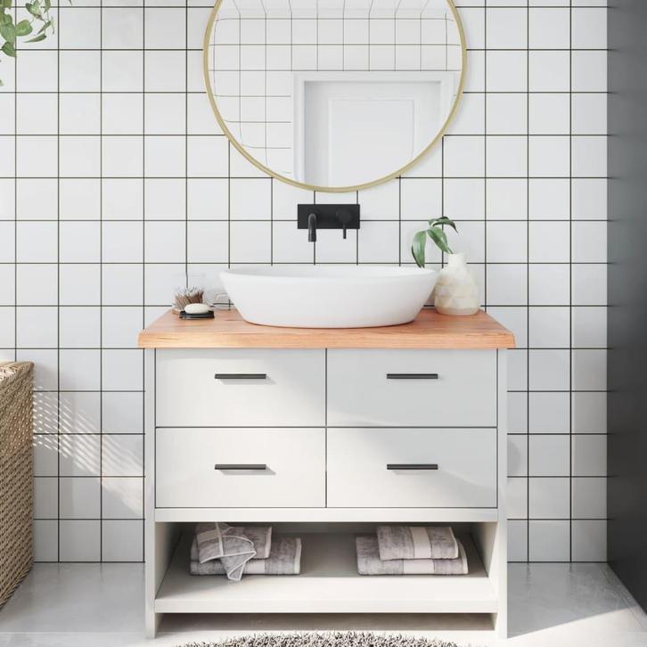 vidaXL Wastafelblad 100x60x(2-4) cm behandeld massief hout, Huis en Inrichting, Keuken | Keukenelementen, Nieuw, Verzenden