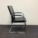 vergaderstoel / stapelstoel, zwart leren bekleding - chroom, Gebruikt, Zwart, Eén