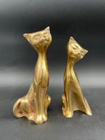 sculptuur, Elegant Pair of Stylized Brass Cats - Caravell