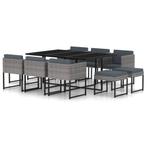 vidaXL 11-delige Tuinset met kussens poly rattan grijs, Tuin en Terras, Verzenden, Nieuw, Tuinset