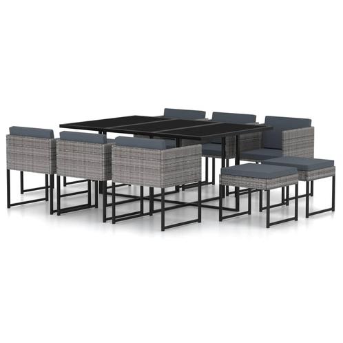 vidaXL 11-delige Tuinset met kussens poly rattan grijs, Tuin en Terras, Tuinsets en Loungesets, Tuinset, Nieuw, Verzenden