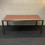 Tweedehands RVS tafel met noten houten fineer blad, 200x100, Gebruikt, Bureau