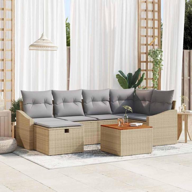 vidaXL Tuinbank Set met kussen met opslag 7 pcs Beige Poly, Tuin en Terras, Tuinsets en Loungesets, Nieuw, Verzenden