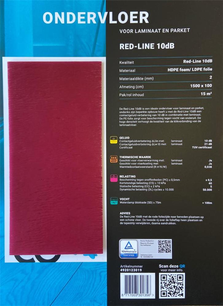 Floorlife Co-pro red-line 10db 15000x1000x2mm, Doe-het-zelf en Bouw, Vloerdelen en Plavuizen, Ophalen of Verzenden