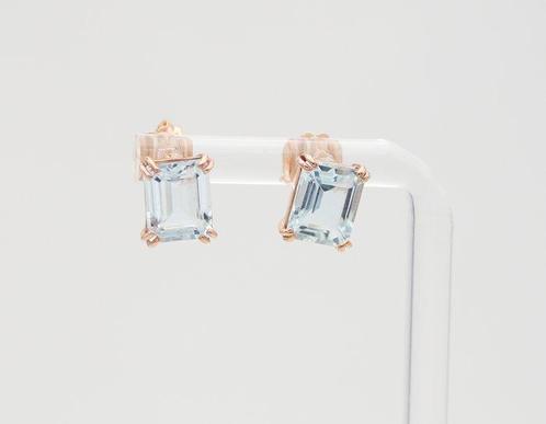 Oorbellen - 9 kt. Geel goud, Roségoud Aquamarijn, Handtassen en Accessoires, Oorbellen