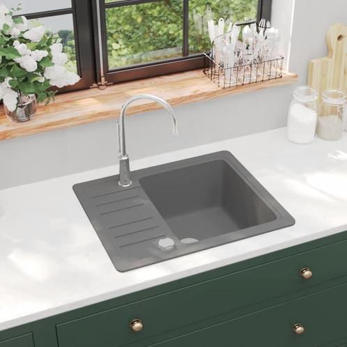 vidaXL Gootsteen enkele bak graniet grijs, Huis en Inrichting, Keuken | Keukenelementen, Nieuw, Verzenden