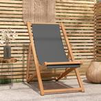 vidaXL Strandstoel inklapbaar massief teakhout grijs, Tuin en Terras, Tuinstoelen, Verzenden, Nieuw