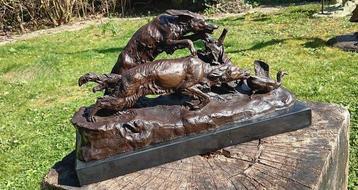 Sculpture, Eendenjacht met jachthonden 39 cm - 22 cm -