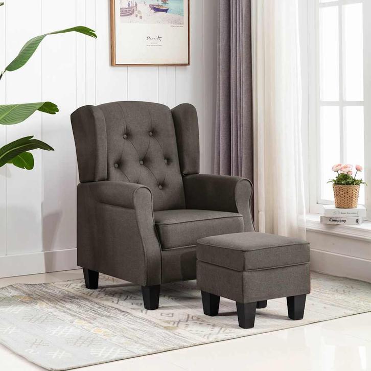 vidaXL Fauteuil met voetenbankje stof taupe, Huis en Inrichting, Fauteuils, Nieuw, Verzenden