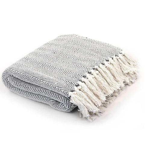 vidaXL Plaid visgraat 160x210 cm katoen grijs, Huis en Inrichting, Slaapkamer | Bedden, Nieuw, Verzenden
