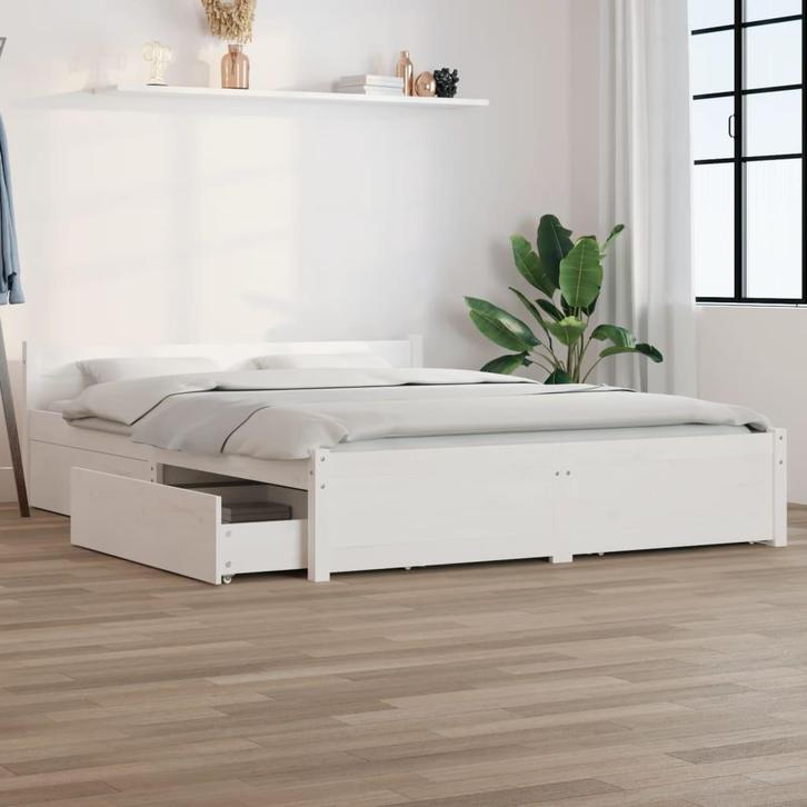 vidaXL Bedframe met lades wit 140x200 cm, Huis en Inrichting, Slaapkamer | Bedden, Nieuw, Verzenden