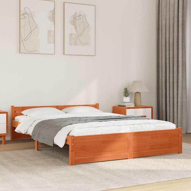 vidaXL Bedframe Wasbruin 205.5 x 95.5 x 51 cm Massief, Huis en Inrichting, Slaapkamer | Bedden, Nieuw, Verzenden