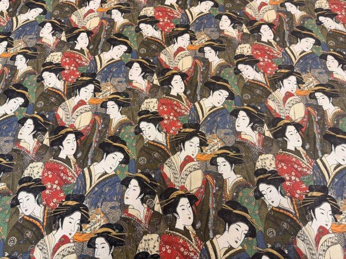 Japanse elegantie op stof: verfijnde print van geisha’s en, Antiek en Kunst, Antiek | Tapijten, Tafelkleden en Textiel