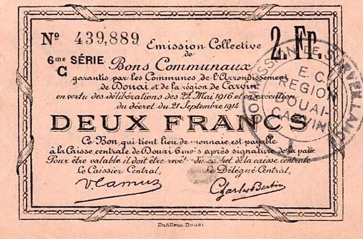 2 Francs France Komitat 59 – Douai – Carvin – Gemeinsc, Postzegels en Munten, Munten | Nederland, Verzenden