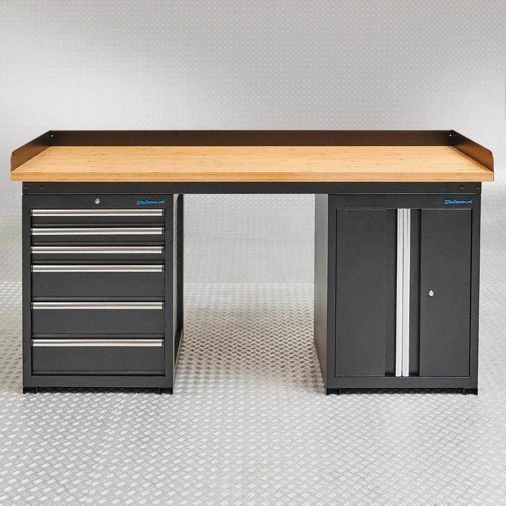 Datona Werkbank PRO bamboe met 6 lades en opbergkast - 200, Doe-het-zelf en Bouw, Werkbanken, Ophalen of Verzenden