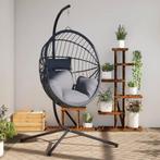 vidaXL Hangstoel met standaard rattan en staal grijs, Tuin en Terras, Verzenden, Nieuw
