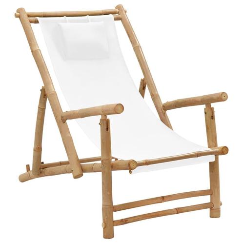 vidaXL Chaise de terrasse Bambou et toile Blanc crème, Tuin en Terras, Tuinsets en Loungesets, Verzenden