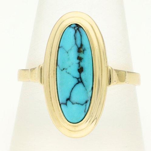 Ring - 14 karaat Geel goud Turquoise, Handtassen en Accessoires, Ringen