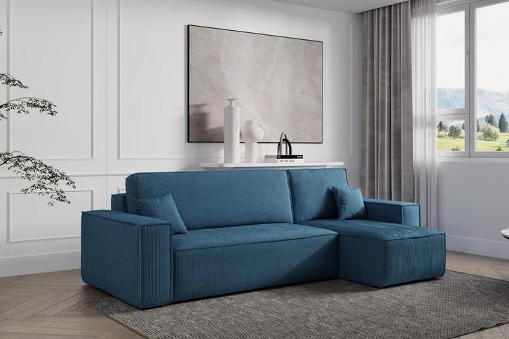 Slaapbank Ribstof Karlo Blauw | Universeel | €449,-, Huis en Inrichting, Slaapkamer | Slaapbanken, Overige maten, Overige maten