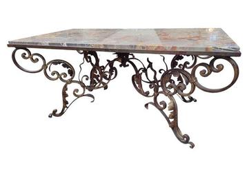 Middentafel - Marmer, Smeedijzer - Basis in verguld, Antiek en Kunst