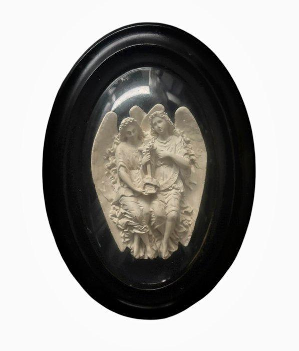 Engeltjes in ovale kader - 30 cm - Antiek - Meerschuim,, Antiek en Kunst, Kunst | Niet-Westerse kunst