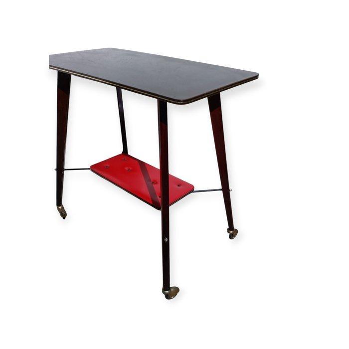 Bijzettafel - Op wieltjes - Formica, Leder - Tv-meubel, Antiek en Kunst, Kunst | Designobjecten