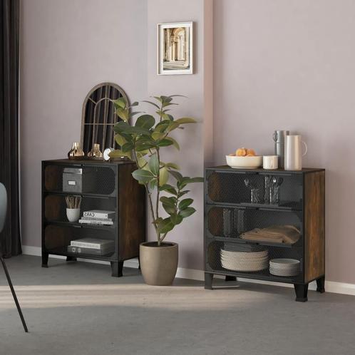 vidaXL Opbergkasten 2 st 72x36x82 cm metaal en MDF rustiek, Huis en Inrichting, Kasten | Overige, Nieuw, Verzenden