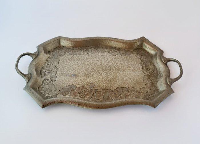 Dienblad - Arts & Crafts gehammeld tinnen cocktailplateau -, Antiek en Kunst, Antiek | Meubels | Tafels