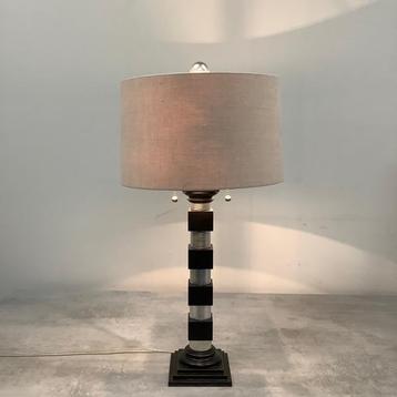 Klassieke Dorische zuiltafellamp, hout / zilver, Huis en Inrichting, Lampen | Tafellampen, Gebruikt, Hout