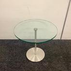Tweedehands glazen bijzet tafel, (hxb) 40x45 cm, Metaform, Huis en Inrichting, Tafels | Salontafels, Gebruikt