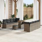 vidaXL 11-delig Tuin Sofaset met Kussens Grijs Poly Rattan, Verzenden, Nieuw