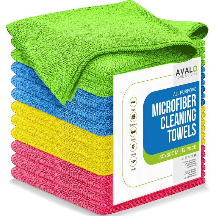 Avalo Microvezeldoekjes - 12 Stuks 30 x 30 cm - Wasbaar -, Huis en Inrichting, Schoonmaakartikelen, Verzenden