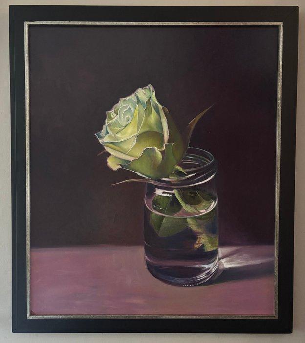 Bert van der Meer (1980) - Stilleven met Roos in glas, Antiek en Kunst, Kunst | Schilderijen | Klassiek
