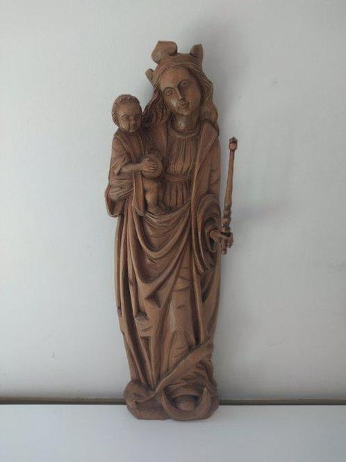 Snijwerk, Heiligenfigur - Madonna mit Krone und Zepter mit, Antiek en Kunst, Antiek | Boeken en Manuscripten
