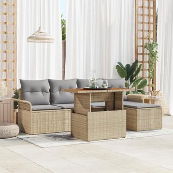 vidaXL 6-delige Tuin Sofa Set met Kussens in Beige en, Verzenden
