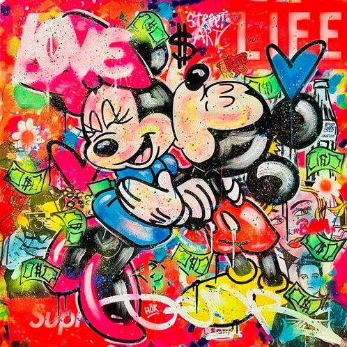 HÖK (1984) - Mickey & Minnie Mouse, love is in the air!, Antiquités & Art, Art | Peinture | Moderne