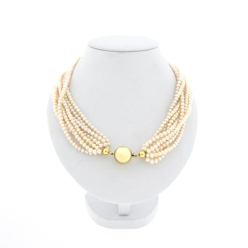 Parel collier met gouden slot | 41 cm (vintage, sierslot), Handtassen en Accessoires, Kettingen, Overige kleuren, Gebruikt, Met edelsteen